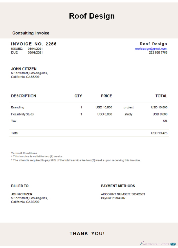 Download USA Roof Design invoice Photoshop template